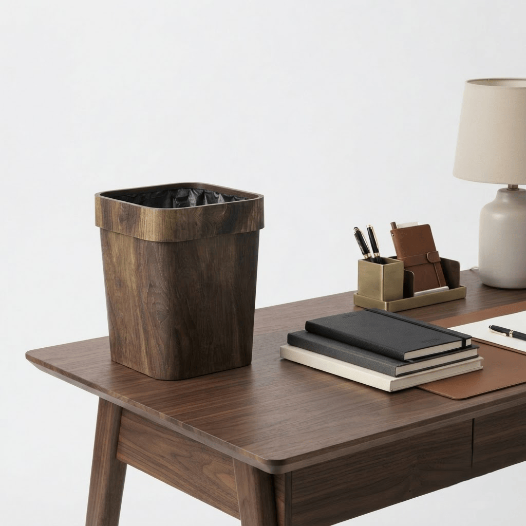 Petite Poubelle Cuisine en Bois 12L – Design Carré Élégant