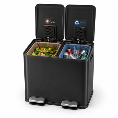 Poubelle double compartiment 60L en acier inoxydable – Tri sélectif design