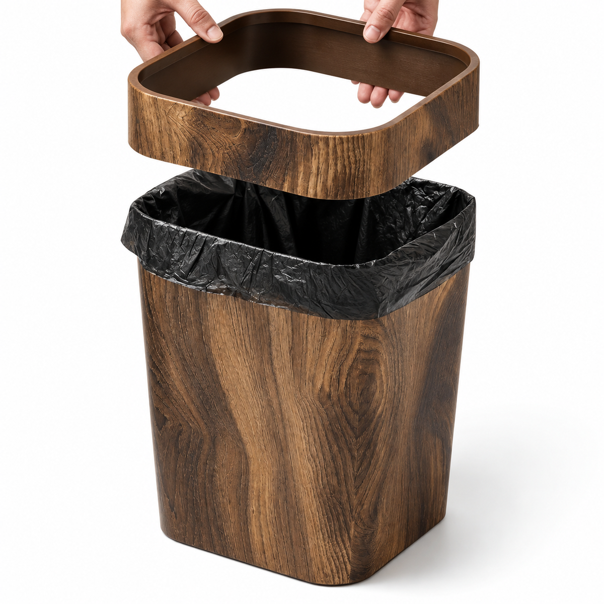 Petite Poubelle Cuisine en Bois 12L – Design Carré Élégant