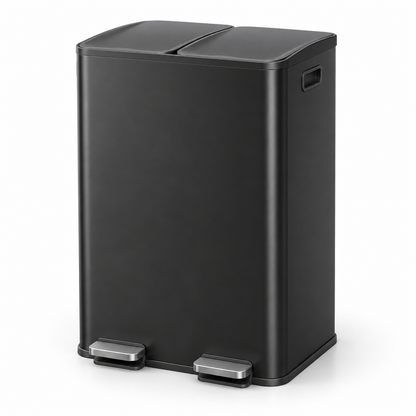 Poubelle double compartiment 60L en acier inoxydable – Tri sélectif design