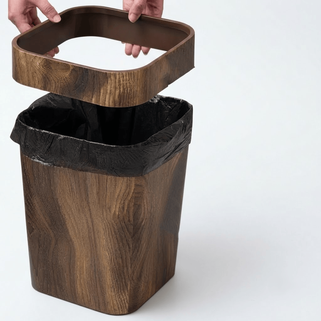 Petite Poubelle Cuisine en Bois 12L – Design Carré Élégant