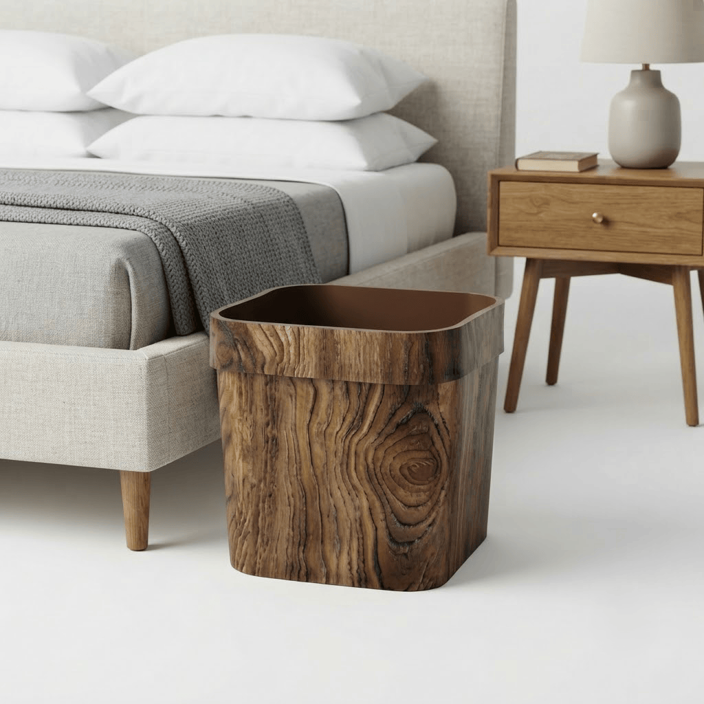 Petite Poubelle Cuisine en Bois 12L – Design Carré Élégant