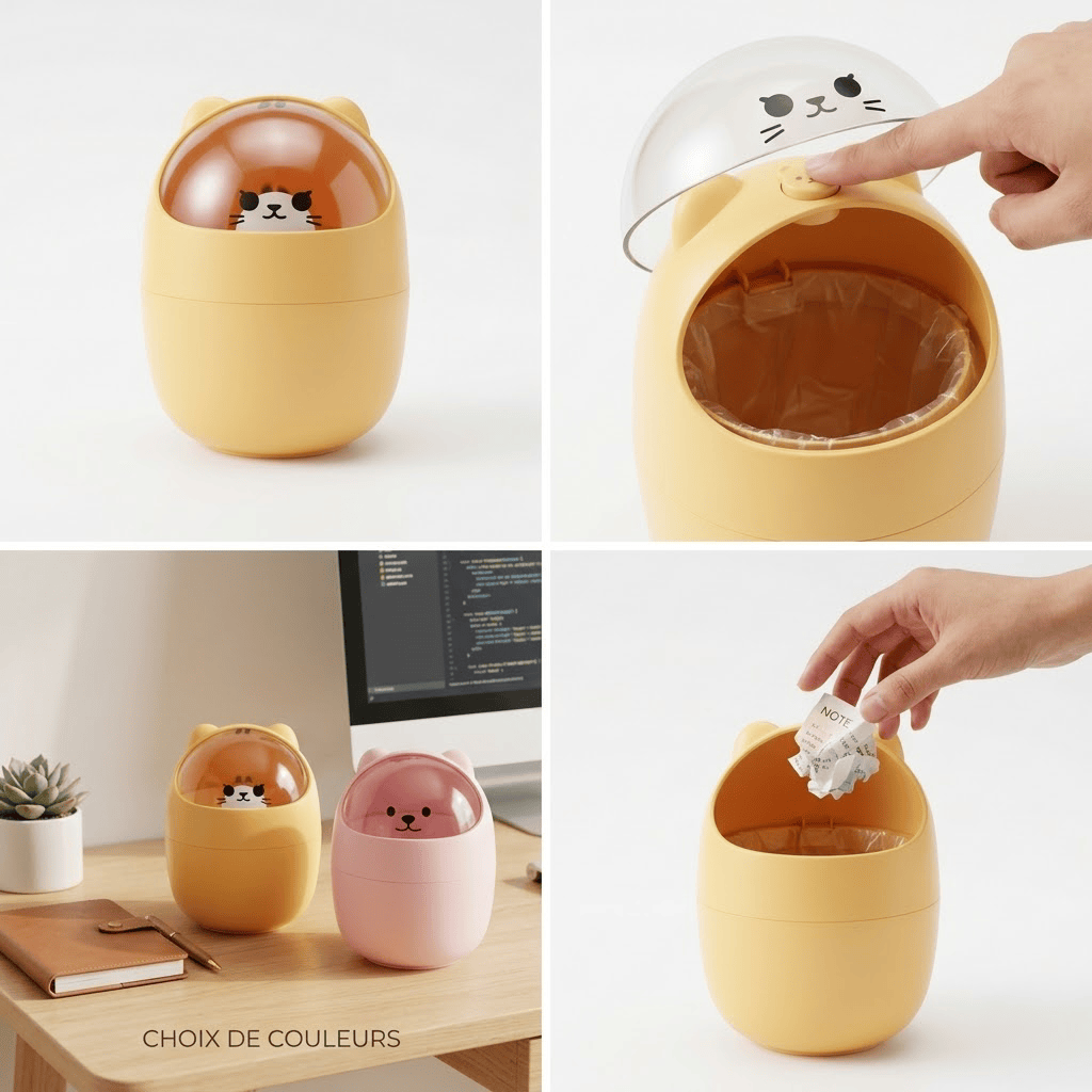 Petite poubelle de bureau Kawaii – Rangement design pour votre espace