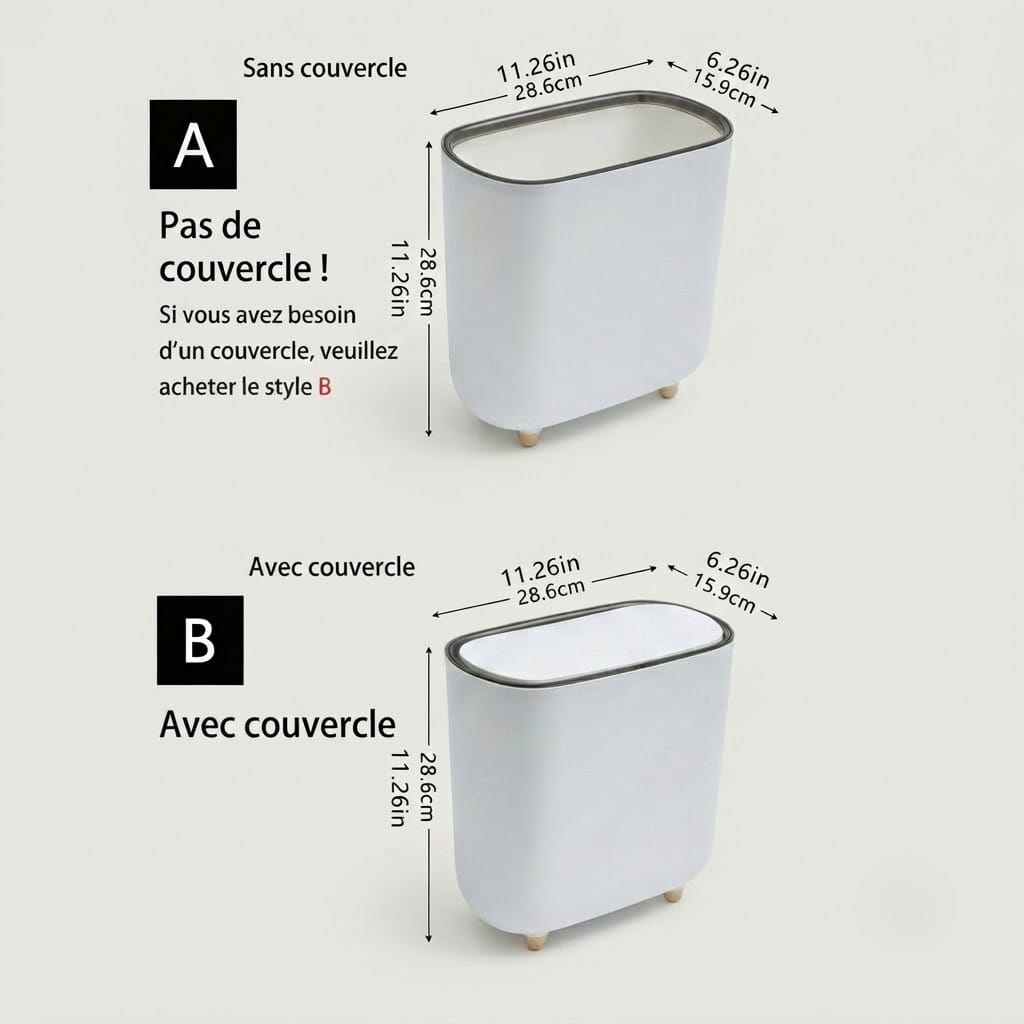 Petite poubelle de salle de bain design - Format étroit 8L
