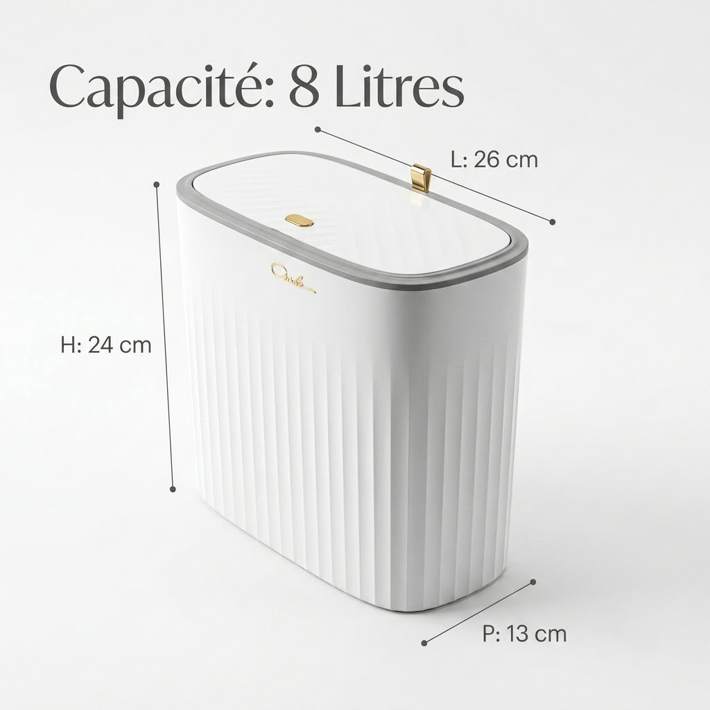Petite poubelle de salle de bain design - Format étroit 8L