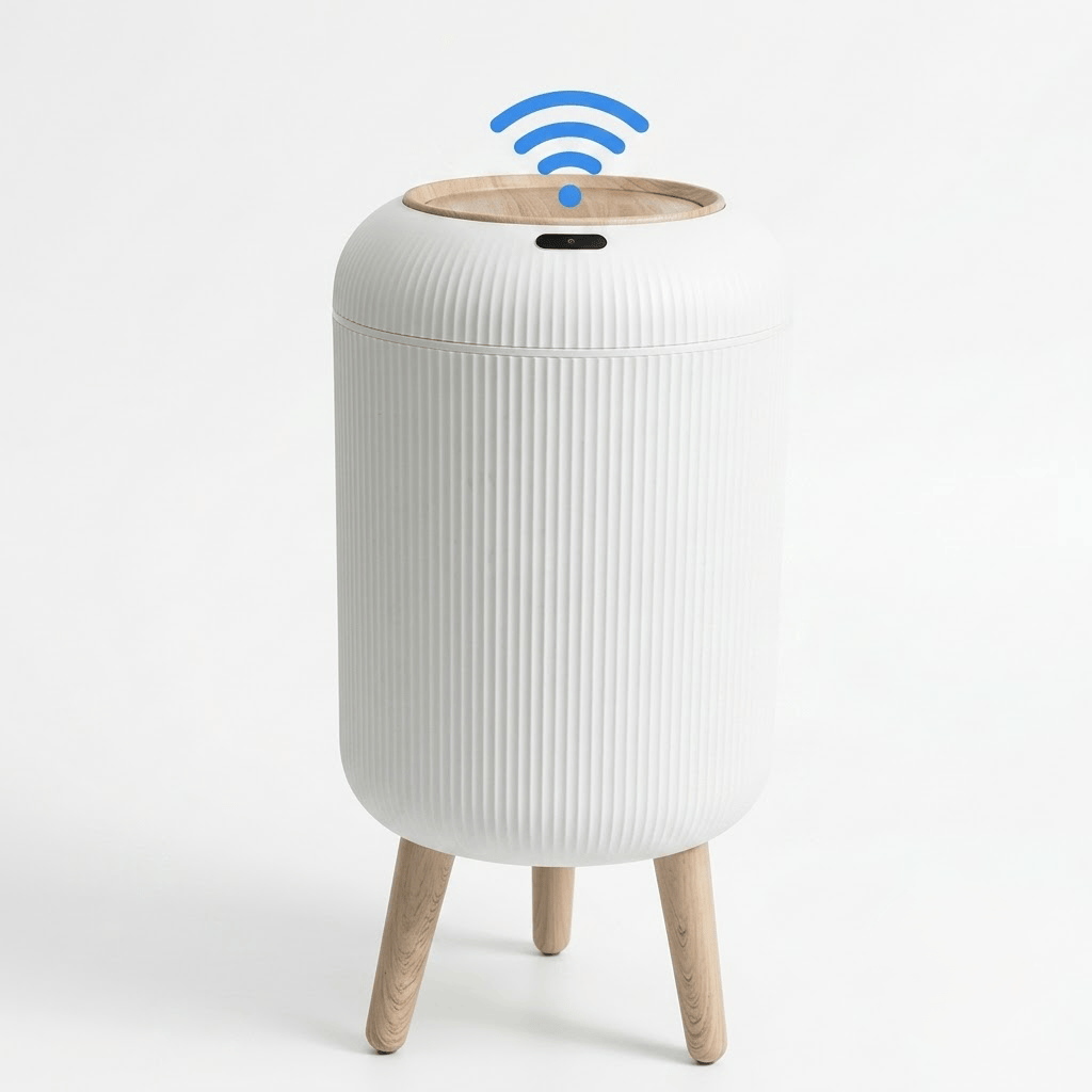 Poubelle automatique intelligente 10L - Design épuré avec pieds bois