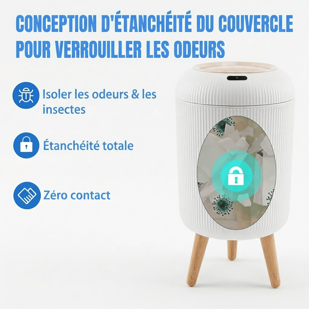 Poubelle automatique intelligente 10L - Design épuré avec pieds bois