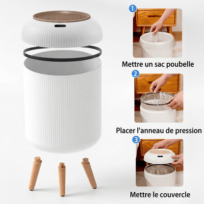 Poubelle automatique intelligente 10L - Design épuré avec pieds bois