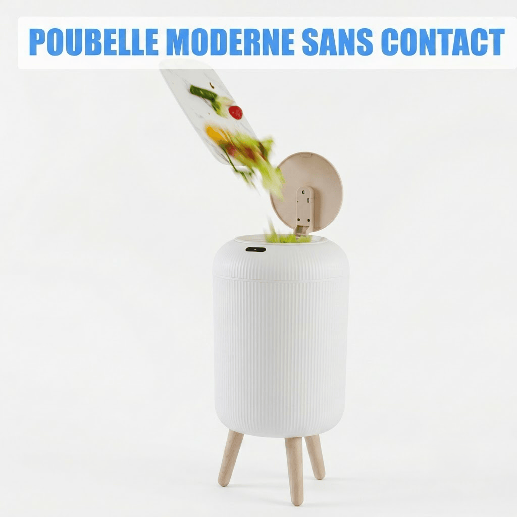 Poubelle automatique intelligente 10L - Design épuré avec pieds bois
