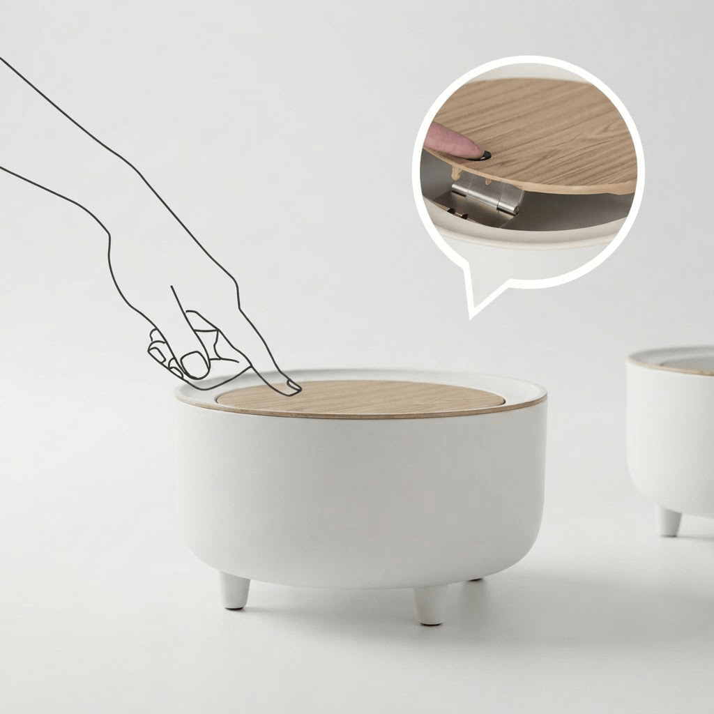 Poubelle Bureau Design Ronde avec Couvercle Effet Bois - Style Épuré