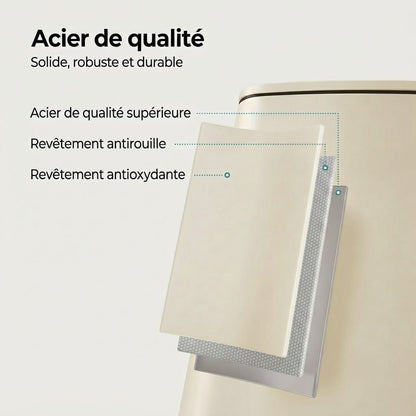 Poubelle Cuisine 30L Rectangulaire en Acier - Beige Sable - Design Élégant