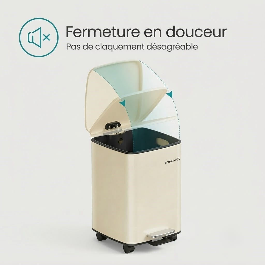 Poubelle Cuisine 30L Rectangulaire en Acier - Beige Sable - Design Élégant