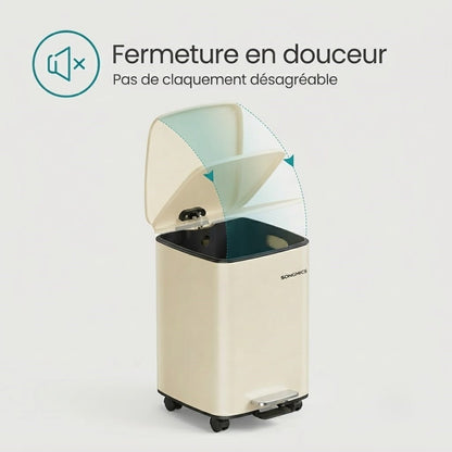 Poubelle Cuisine 30L Rectangulaire en Acier - Beige Sable - Design Élégant