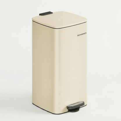 Poubelle Cuisine 30L Rectangulaire en Acier - Beige Sable - Design Élégant