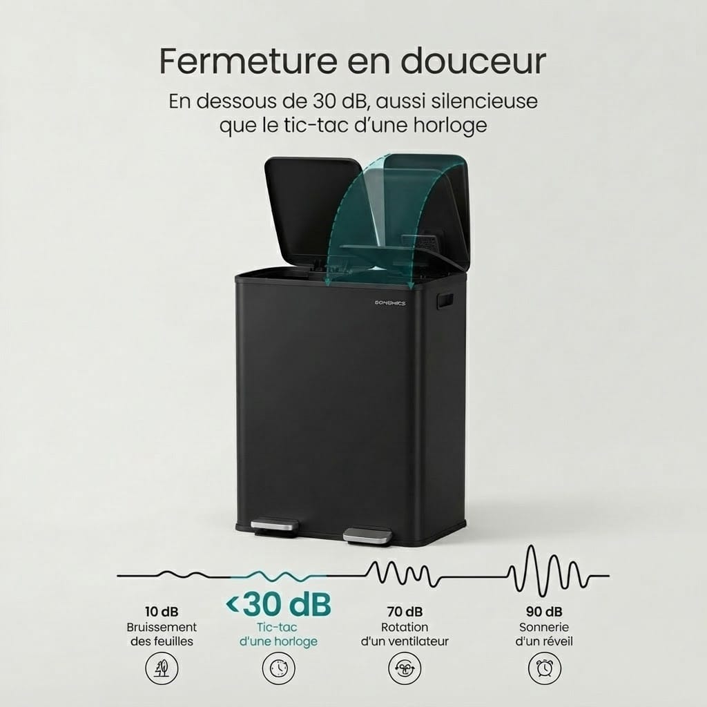 Poubelle cuisine 50L noire en acier – Design élégant et robuste