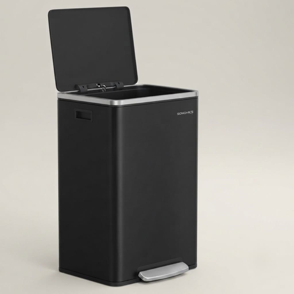 Poubelle cuisine 50L noire en acier – Design élégant et robuste