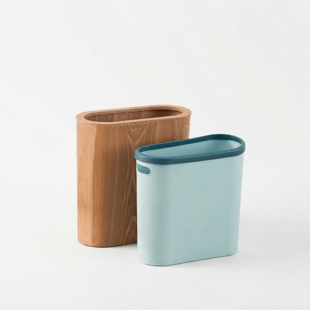 Poubelle Cuisine Design en Bois Rectangulaire avec Couvercle Basculant