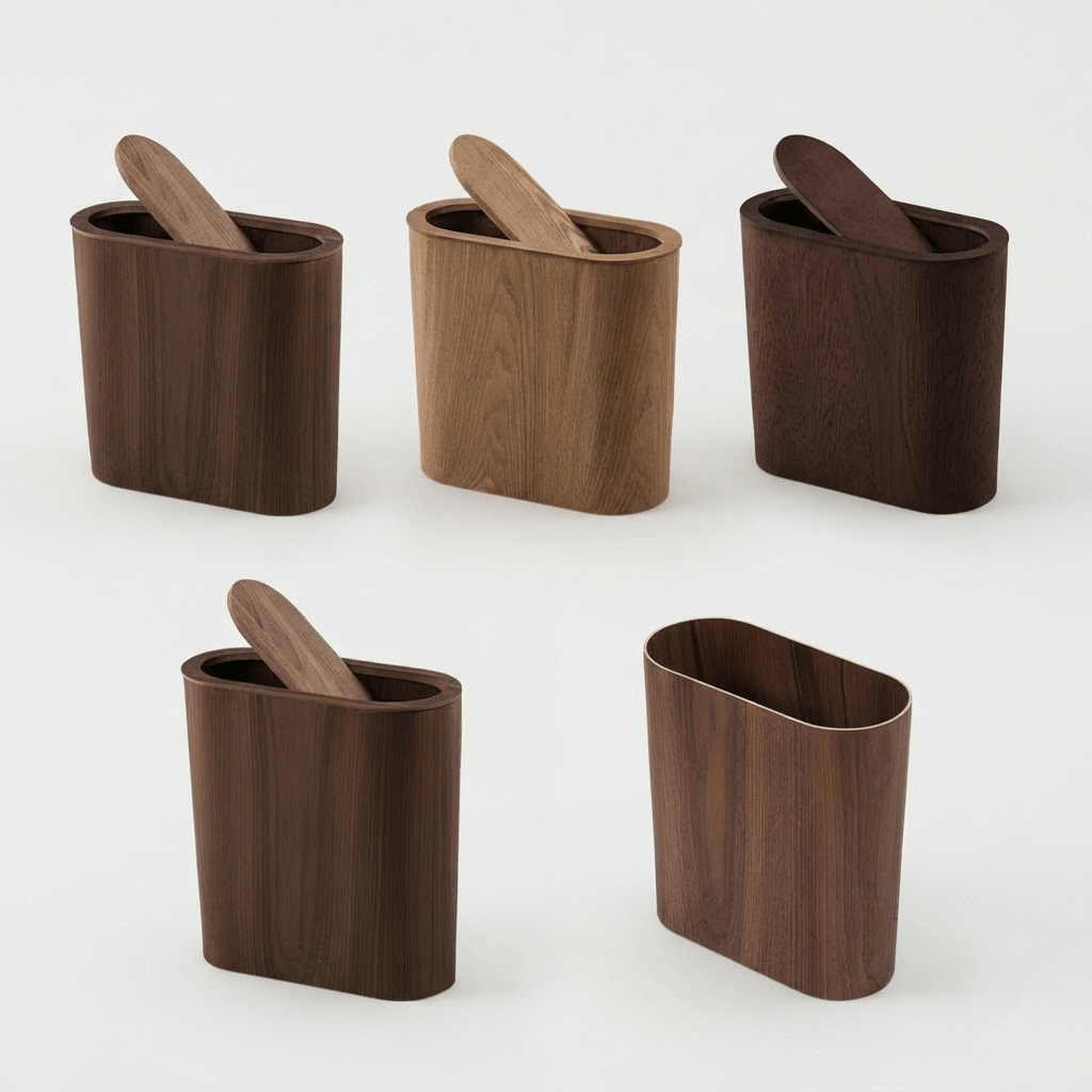 Poubelle Cuisine Design en Bois Rectangulaire avec Couvercle Basculant