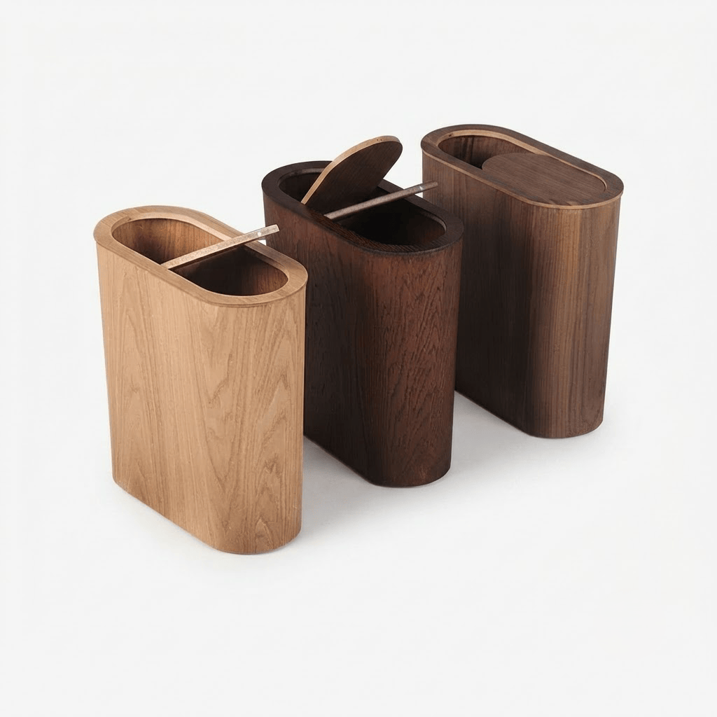 Poubelle Cuisine Design en Bois Rectangulaire avec Couvercle Basculant