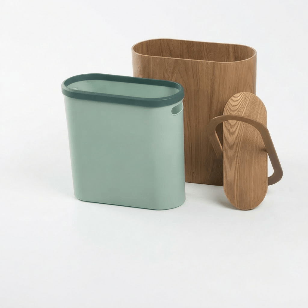 Poubelle Cuisine Design en Bois Rectangulaire avec Couvercle Basculant