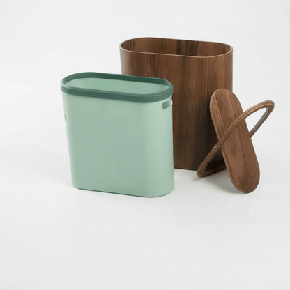 Poubelle Cuisine Design en Bois Rectangulaire avec Couvercle Basculant