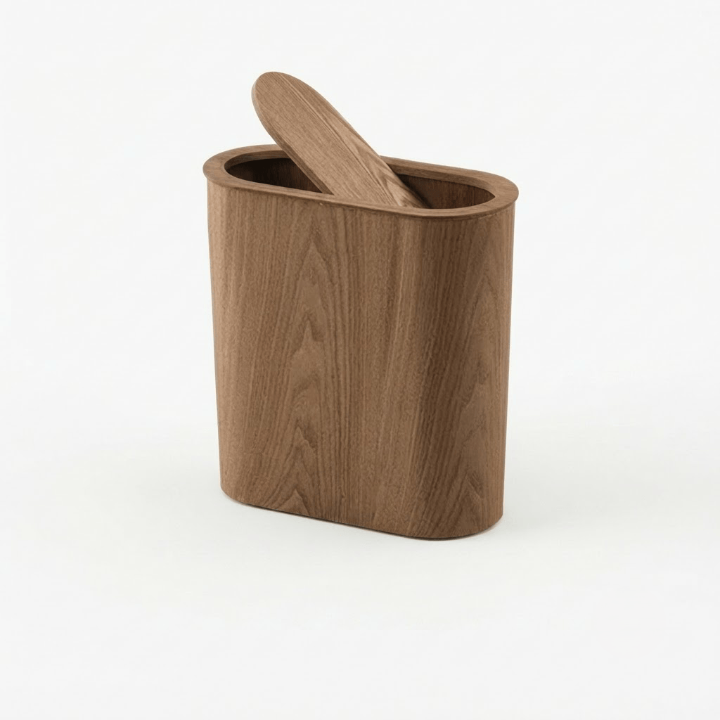 Poubelle Cuisine Design en Bois Rectangulaire avec Couvercle Basculant