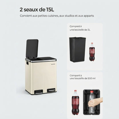 Poubelle de tri cuisine 2 compartiments 30L – Acier design