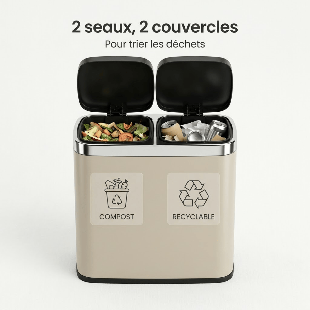Poubelle de tri cuisine 2 compartiments 30L – Acier design