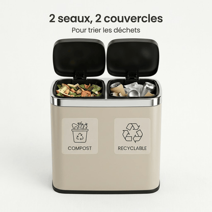 Poubelle de tri cuisine 2 compartiments 30L – Acier design