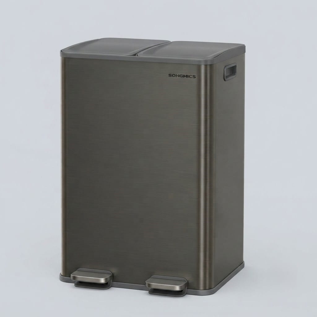 Poubelle double compartiment 60L en acier inoxydable – Tri sélectif design