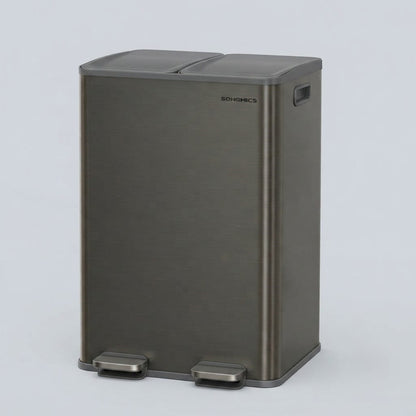 Poubelle double compartiment 60L en acier inoxydable – Tri sélectif design