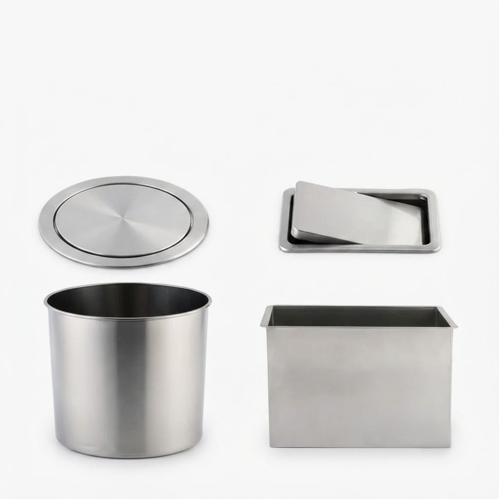 Poubelle encastrable ronde en inox pour plan de travail