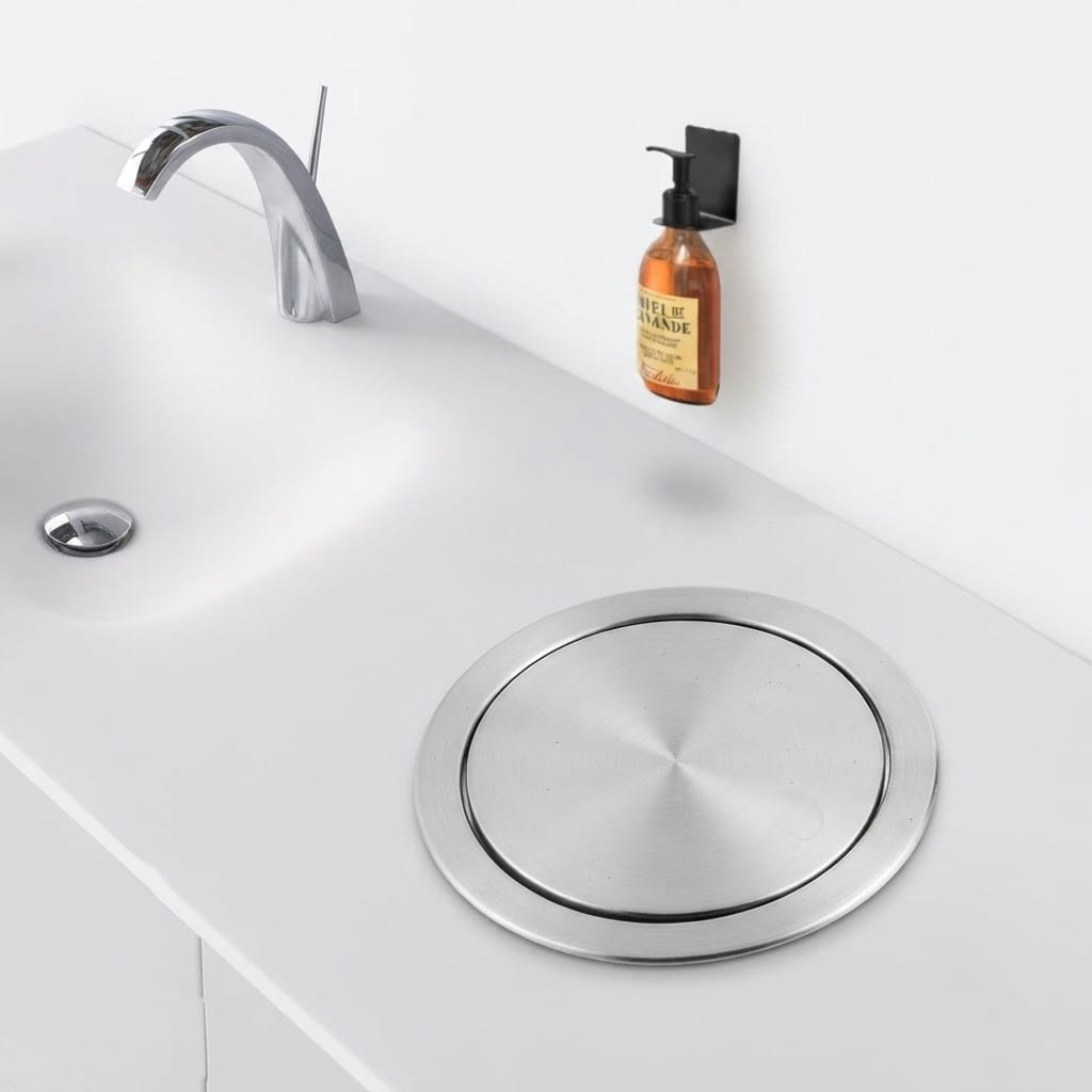 Poubelle encastrable ronde en inox pour plan de travail