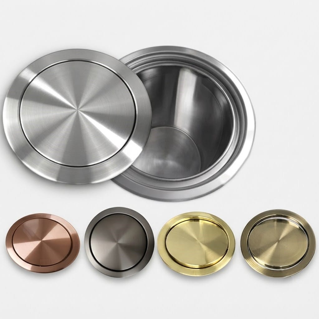 Poubelle encastrable ronde en inox pour plan de travail