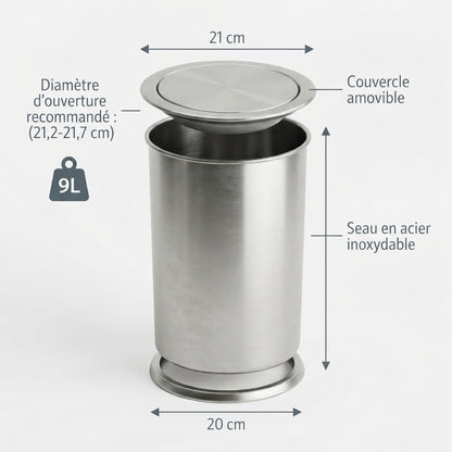Poubelle encastrable ronde en inox pour plan de travail