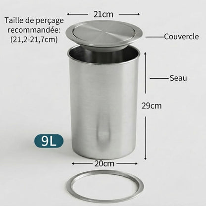 Poubelle encastrable ronde en inox pour plan de travail