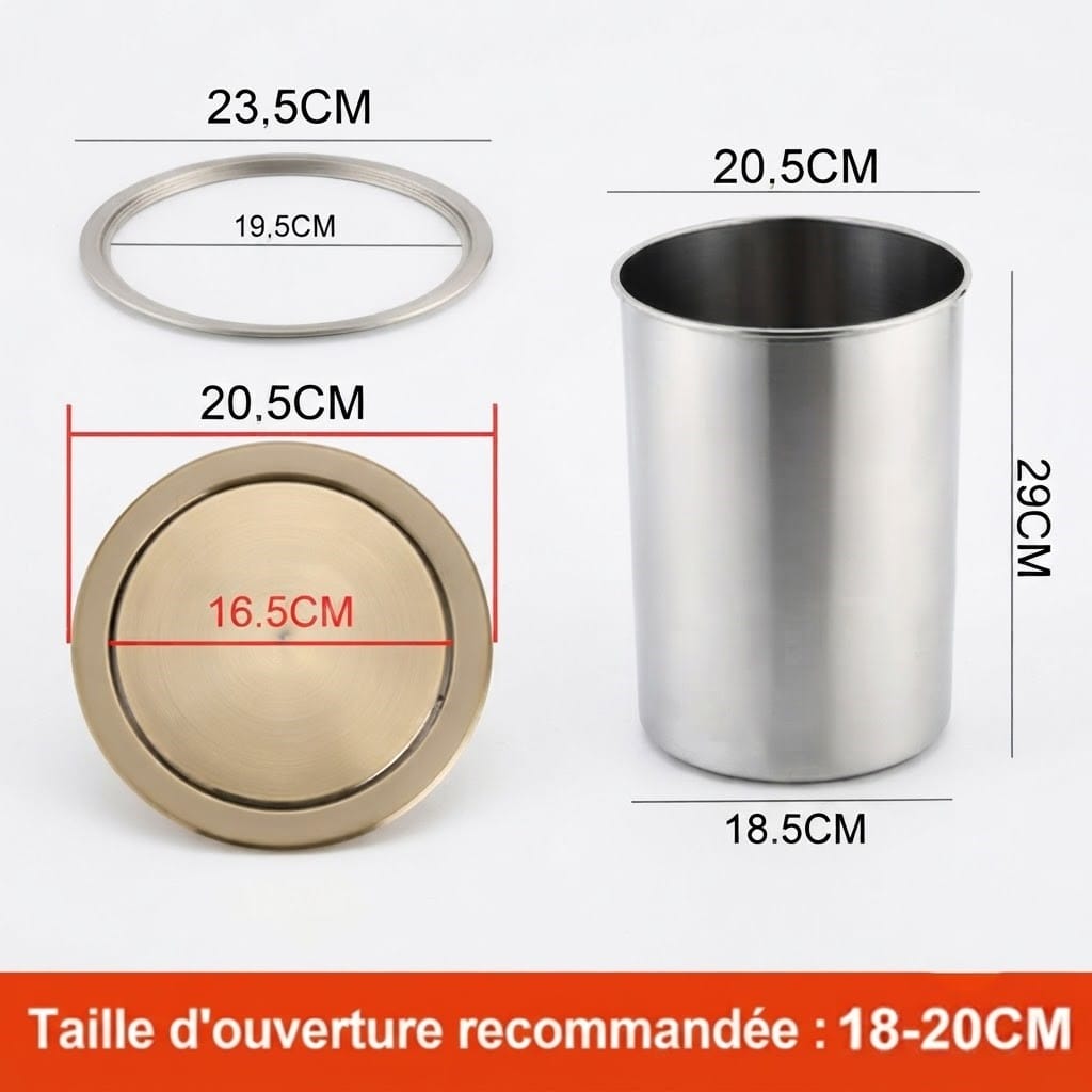 Poubelle encastrable ronde en inox pour plan de travail
