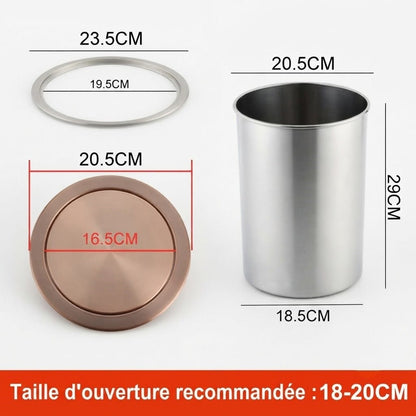 Poubelle encastrable ronde en inox pour plan de travail