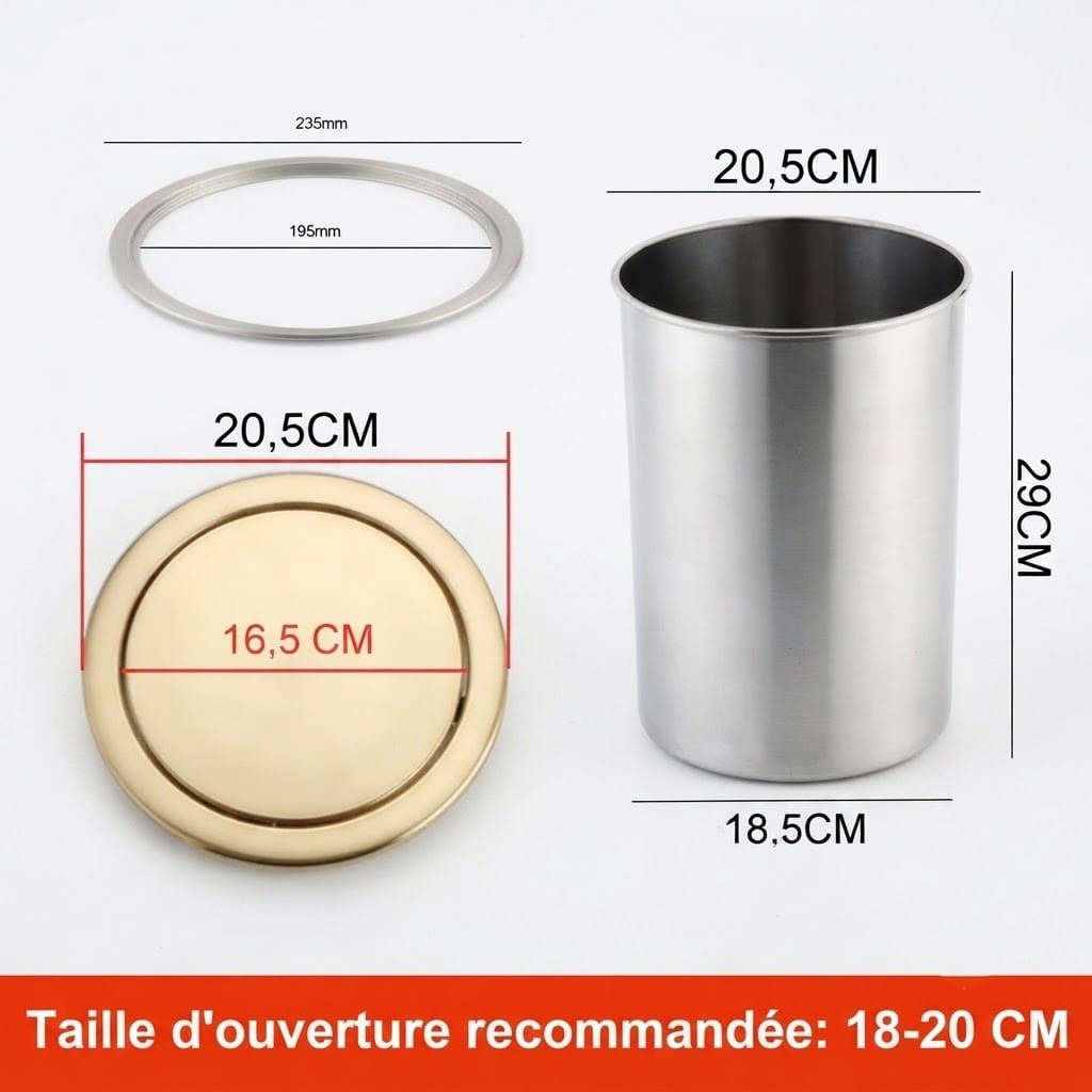 Poubelle encastrable ronde en inox pour plan de travail