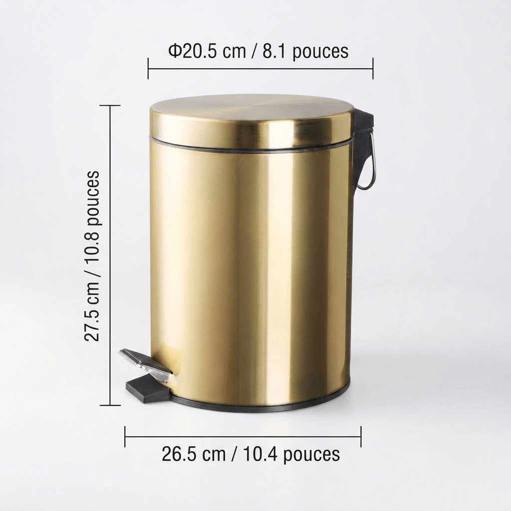 Poubelle Salle de Bain Design en Inox Doré 5L - Élégance et Hygiène