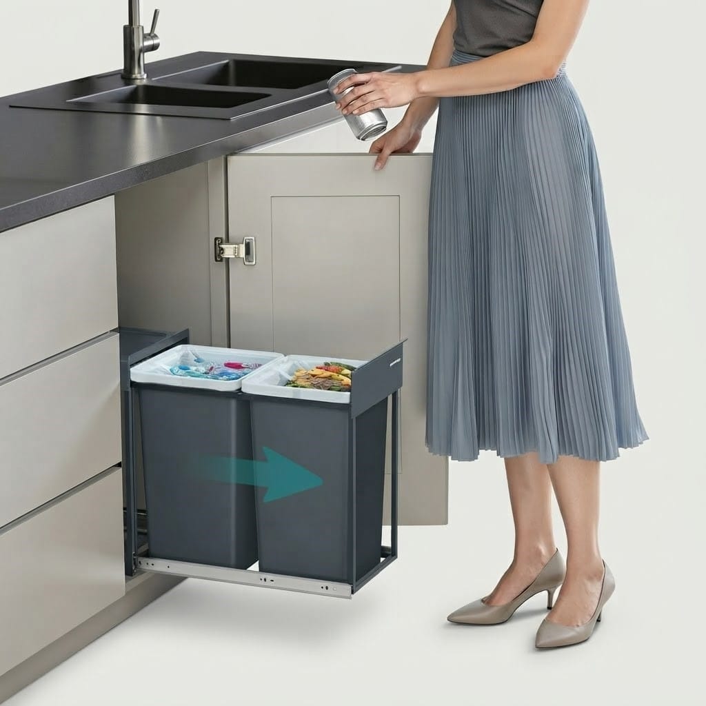 Poubelle sous évier coulissante 2x15L – Double compartiment de tri