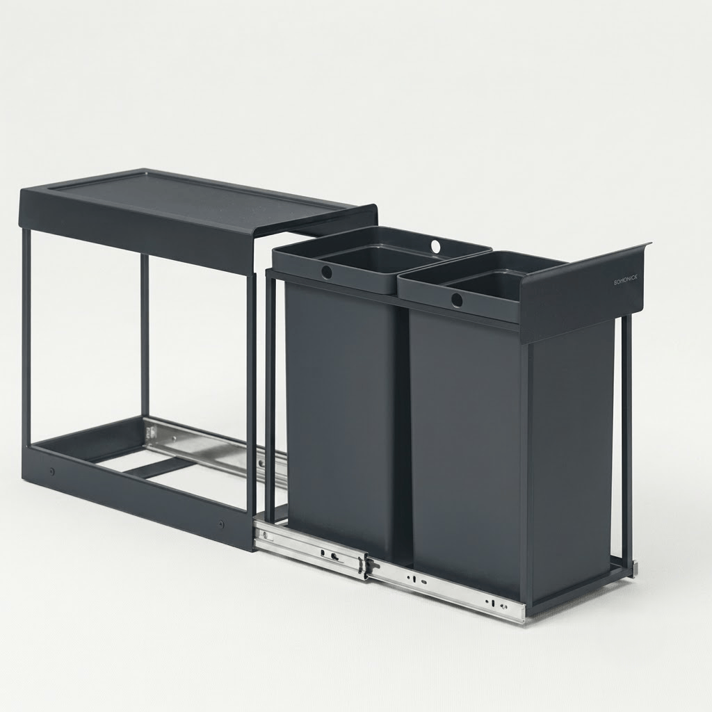 Poubelle sous évier coulissante 2x15L – Double compartiment de tri